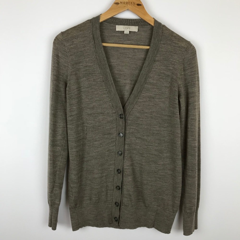 LOFT | Grey & Tan Marled Button Down Cardigan